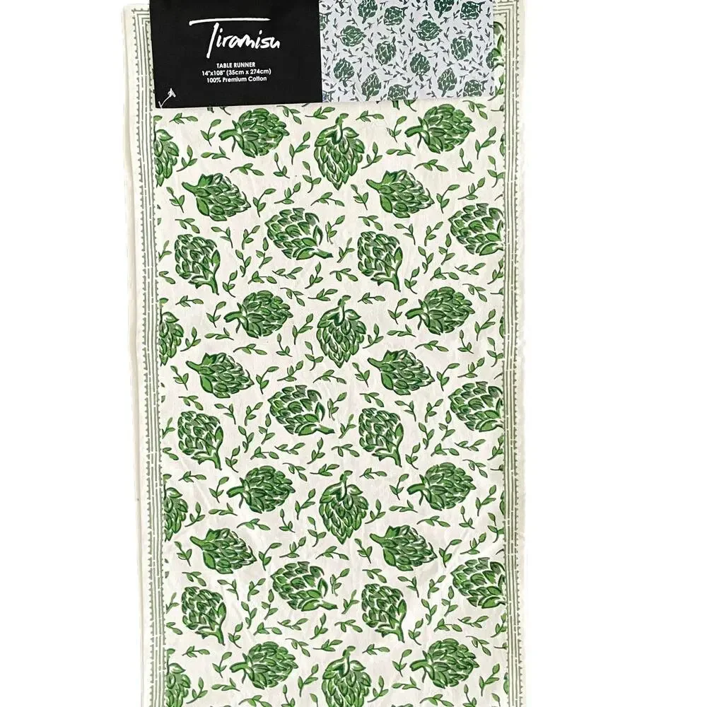 TIRAMISU 100% Premium Cotton Table Runner Green Dancing Artichoke 14 X 108 NEW
